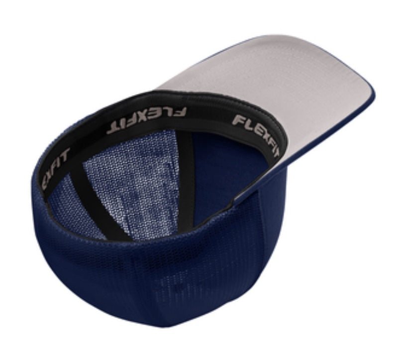 🎩6-Panel Flex Fit Trucker - Embroidered - Navy Front/Navy Mesh Back