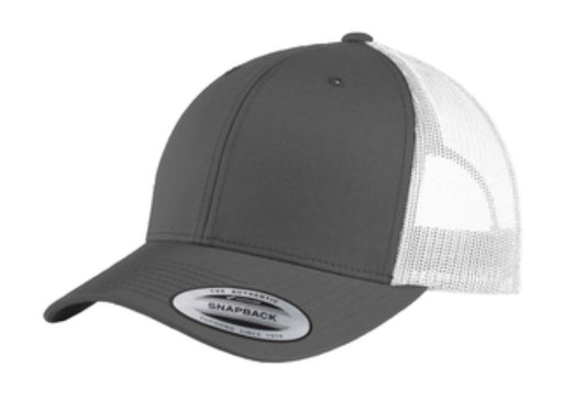 🧢6-Panel Graphite/White - 100% Polyester Mesh Back Trucker Caps - Embroidered