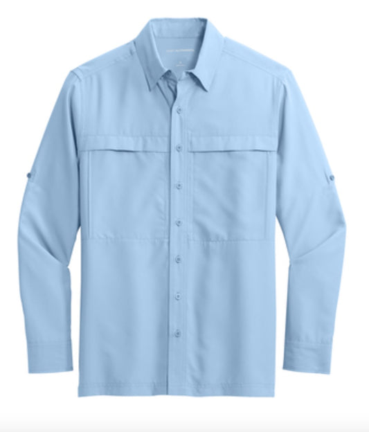 👕Mens - Embroidered - Long Sleeve UV Fishing Shirt - Light Blue