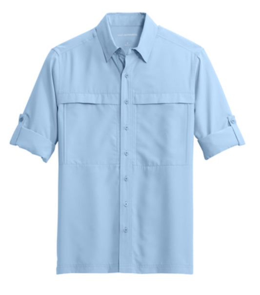 👕Mens - Embroidered - Long Sleeve UV Fishing Shirt - Light Blue