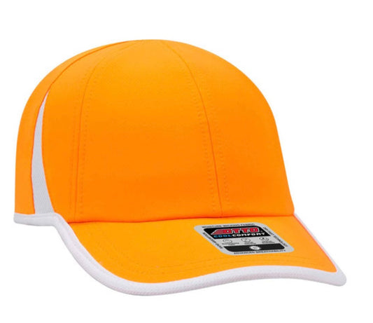 🧢Orange/White 6-Panel Cool Comfort Running Cap - Embroidered