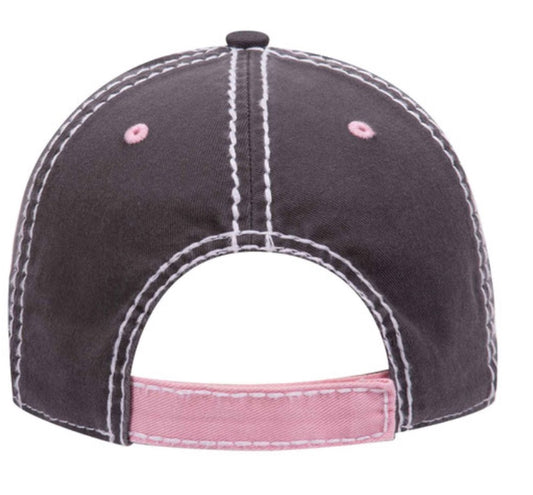 🧢Charcoal Grey/Pink/Charcoal Grey 6-Panel Unstructured Cap - Embroidered