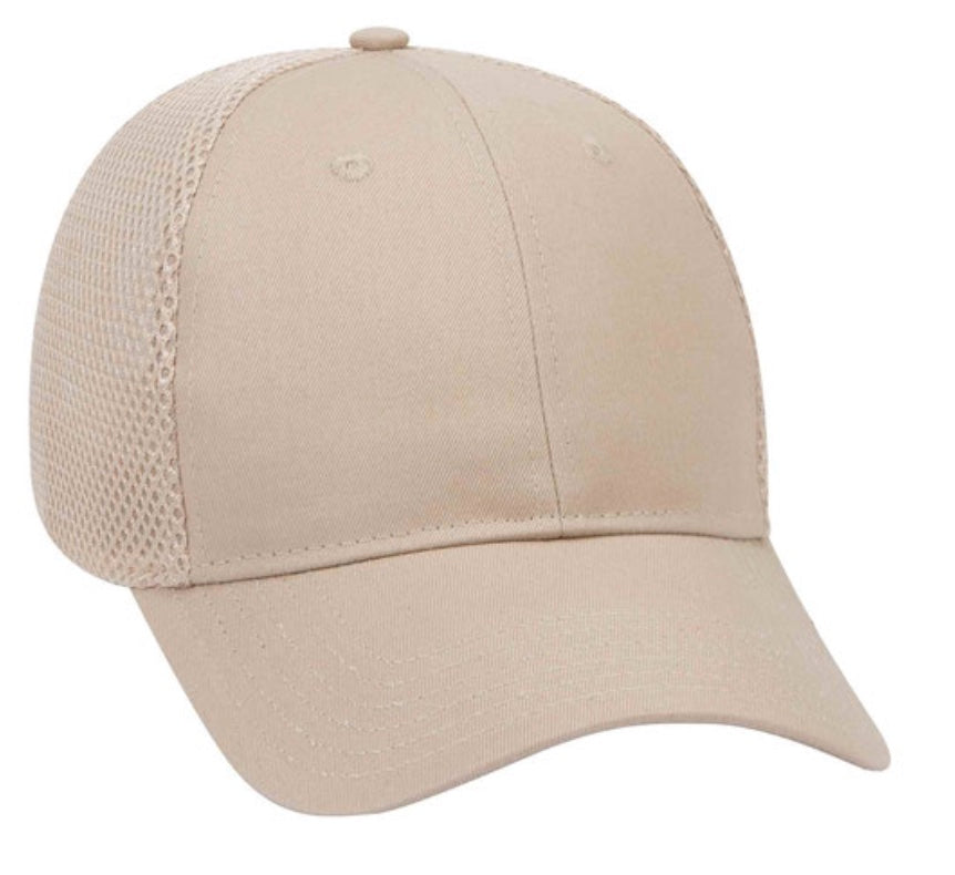 🧢Khaki 6-Panel Cotton/100% Polyester Mesh Back Caps - Embroidered