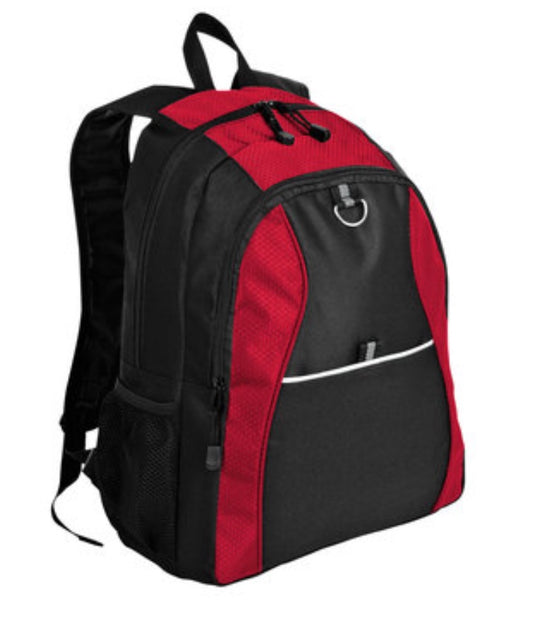 ๐ Student Multi-Compartment Backpack - Embroidered - Red/Black