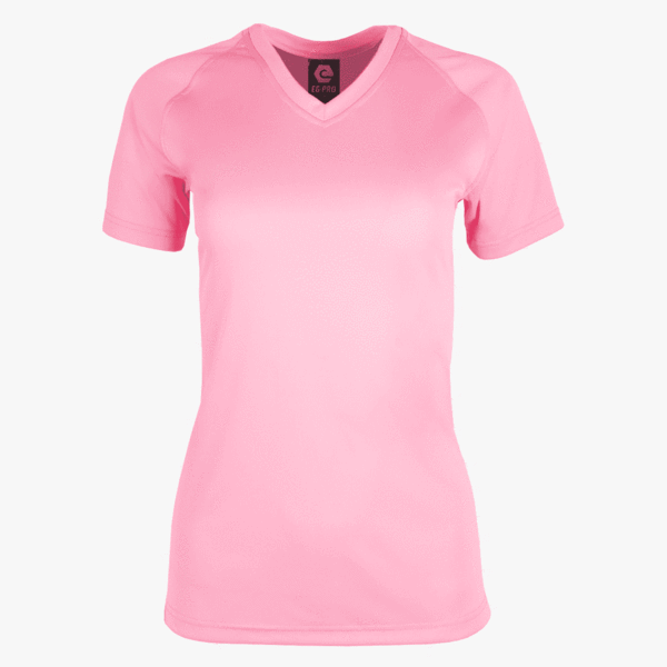 Ladies Embroidered 100 Polyester V Neck T shirt Pink