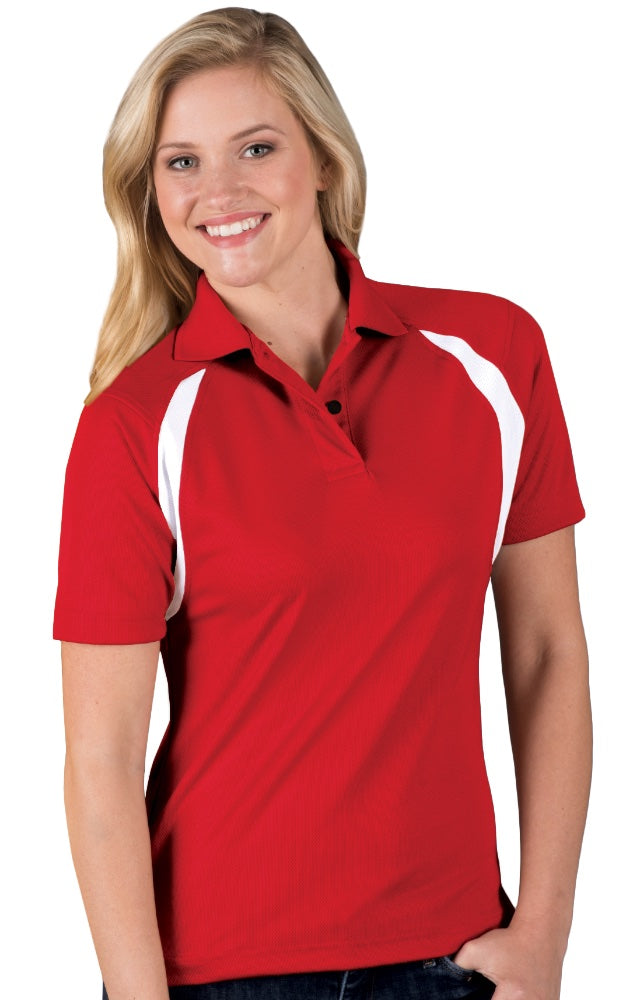 šLadies - Embroidered - Wicking Raglan Sleeve Polo - Red/White