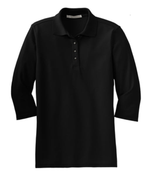 👕Ladies - Embroidered - Silk Touch 3/4 Sleeve Polo - Black