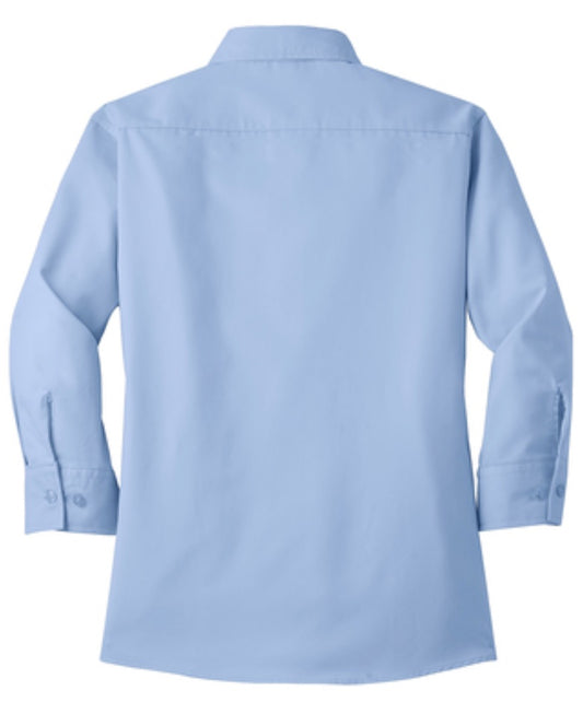 👕Ladies - Embroidered - Easy Care 3/4 Sleeve Dress Shirt - Lt. Blue