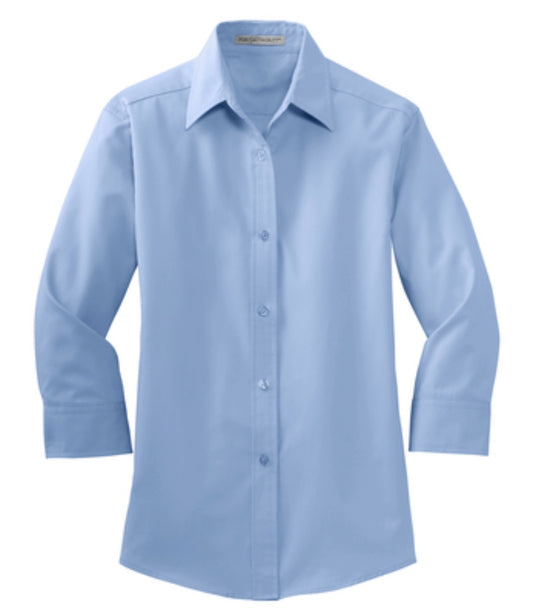 👕Ladies - Embroidered - Easy Care 3/4 Sleeve Dress Shirt - Lt. Blue