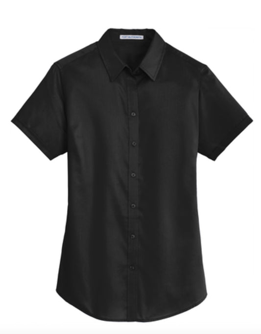 👕Ladies - Embroidered - Super Pro Twill Short Sleeve Dress Shirt - Black