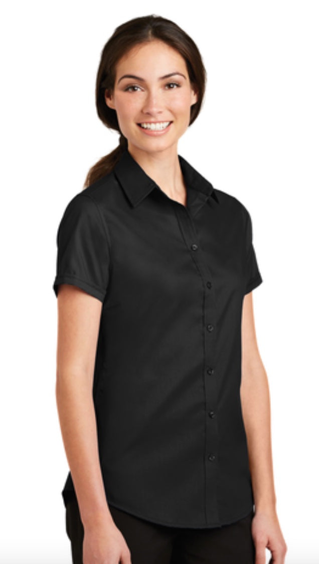 đź‘•Ladies - Embroidered - Super Pro Twill Short Sleeve Dress Shirt - Black