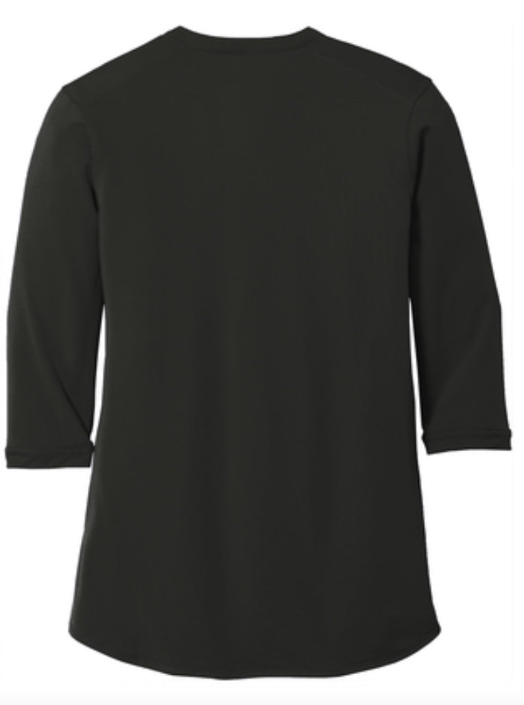 đź‘•Ladies - Embroidered - 100% Polyester Pique 3/4 Sleeve Henley - Black