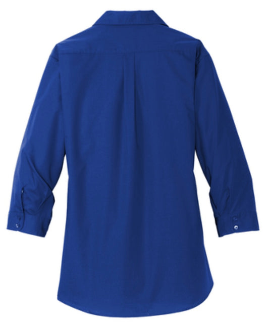 👕Ladies - Embroidered - Carefree Poplin 3/4 Sleeve Dress Shirt - Royal
