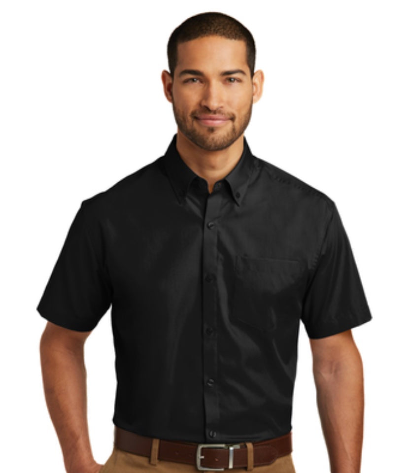 đź‘•Mens - Embroidered - Carefree Poplin S/S Dress Shirt - Black