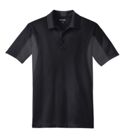 👕Mens - Embroidered - 100% Polyester Tricot Polo - Black/Iron Grey