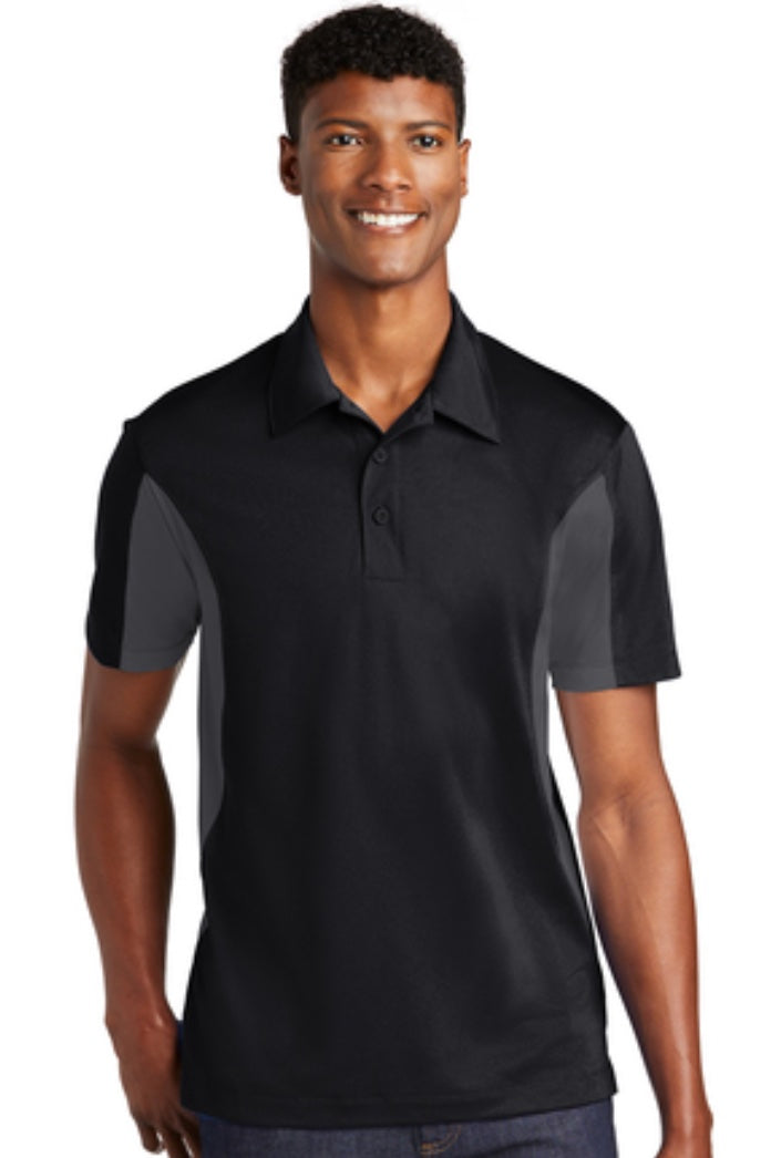 šMens - Embroidered - 100% Polyester Tricot Polo - Black/Iron Grey