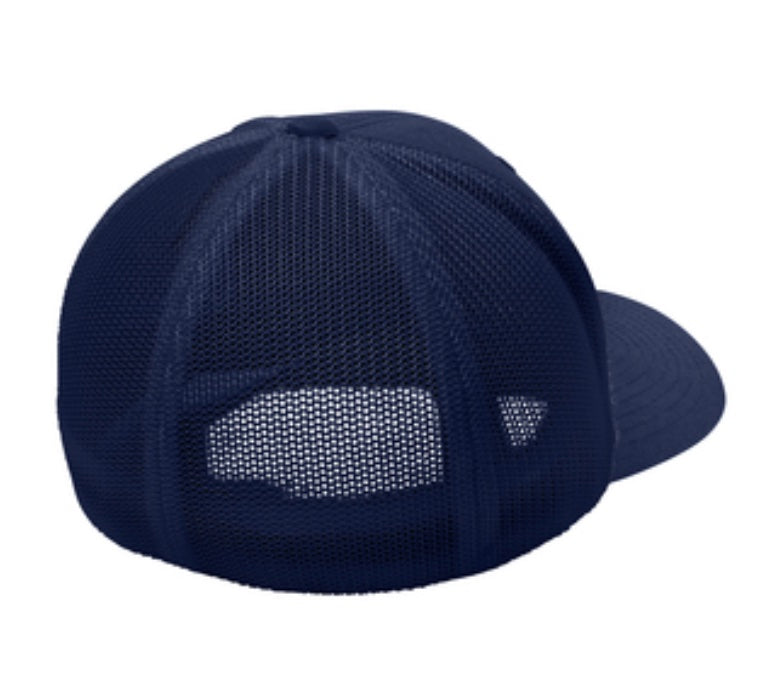 🎩6-Panel Flex Fit Trucker - Embroidered - Navy Front/Navy Mesh Back