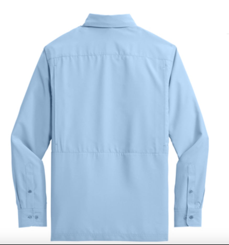 👕Mens - Embroidered - Long Sleeve UV Fishing Shirt - Light Blue