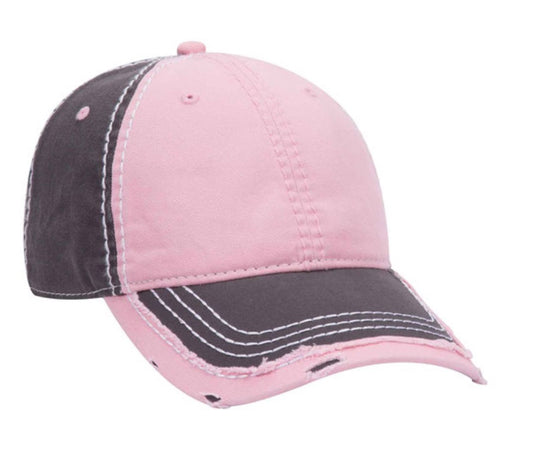 🧢Charcoal Grey/Pink/Charcoal Grey 6-Panel Unstructured Cap - Embroidered