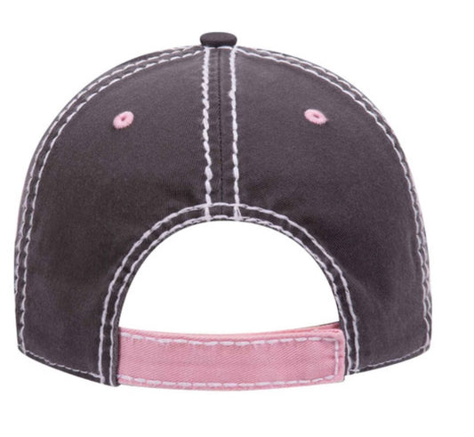 🧢Pink/Pink/Charcoal Grey 6-Panel Unstructured Cap - Embroidered