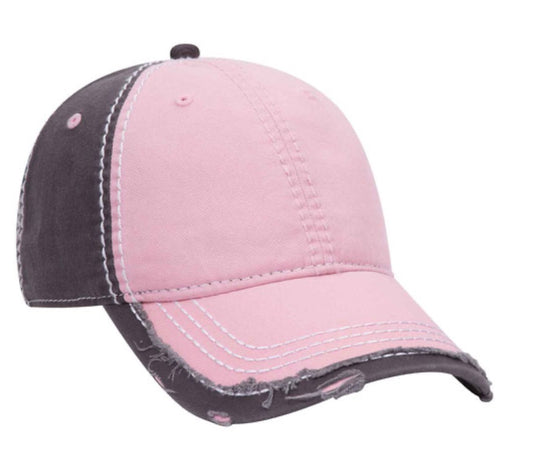🧢Pink/Pink/Charcoal Grey 6-Panel Unstructured Cap - Embroidered
