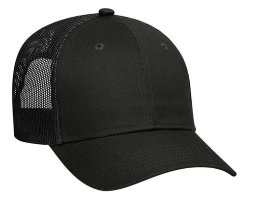 🧢Black 6-Panel Cotton/100% Polyester Mesh Back Trucker Caps - Embroidered