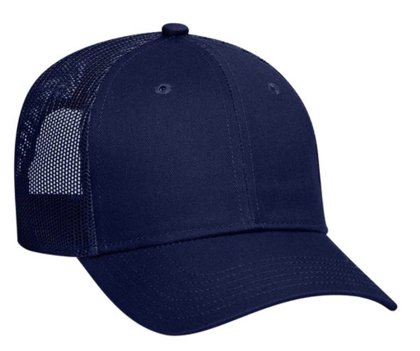 🧢Navy 6-Panel Cotton/100% Polyester Mesh Back Caps - Embroidered