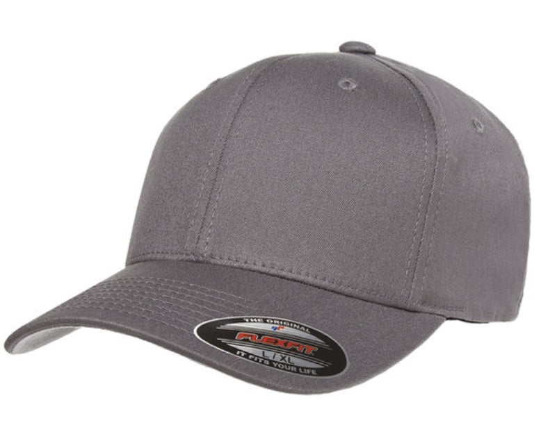 🎩6-Panel Structured - Flex Fit Cotton Twill Cap - Embroidered - Grey