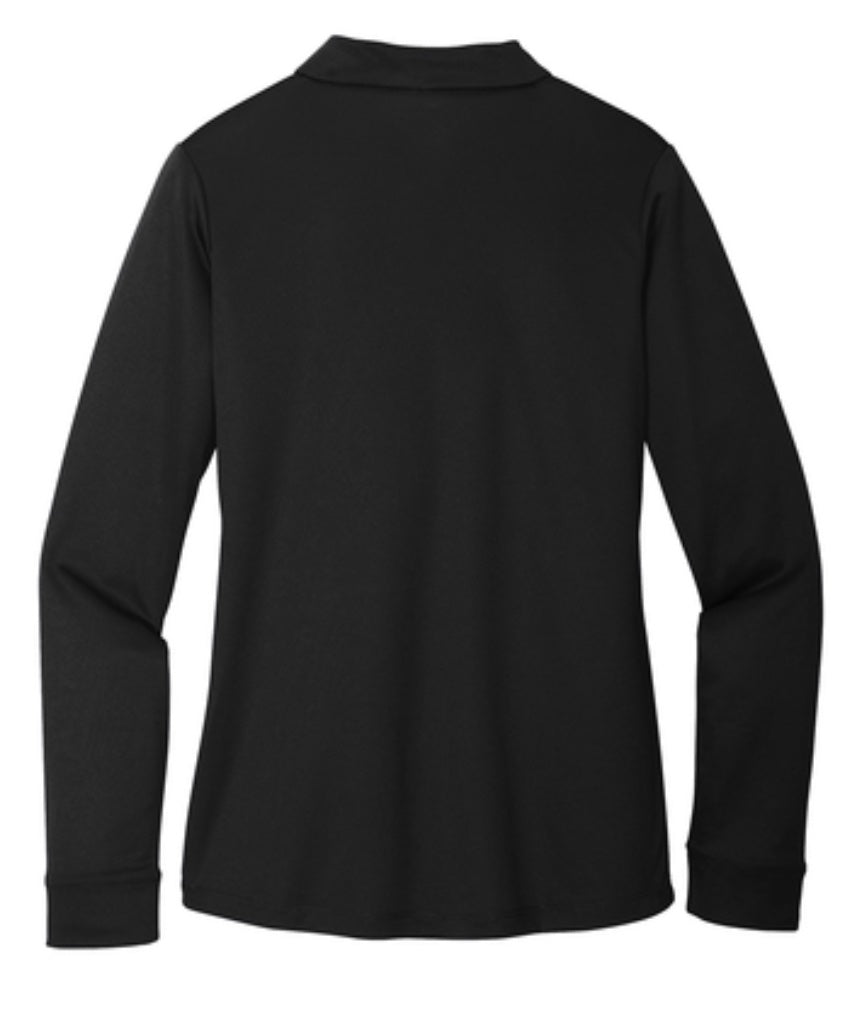 👕Ladies - Embroidered - 100% Polyester Long Sleeve Polo - Black