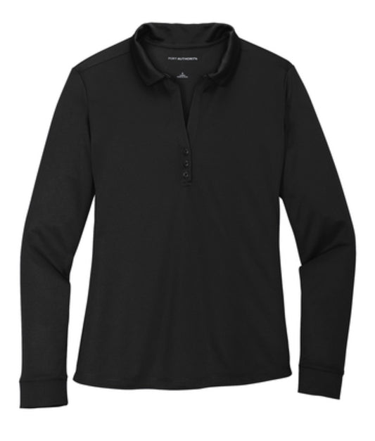 👕Ladies - Embroidered - 100% Polyester Long Sleeve Polo - Black