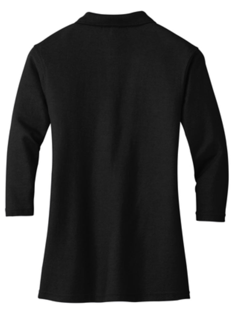 👕Ladies - Embroidered - Silk Touch 3/4 Sleeve Polo - Black