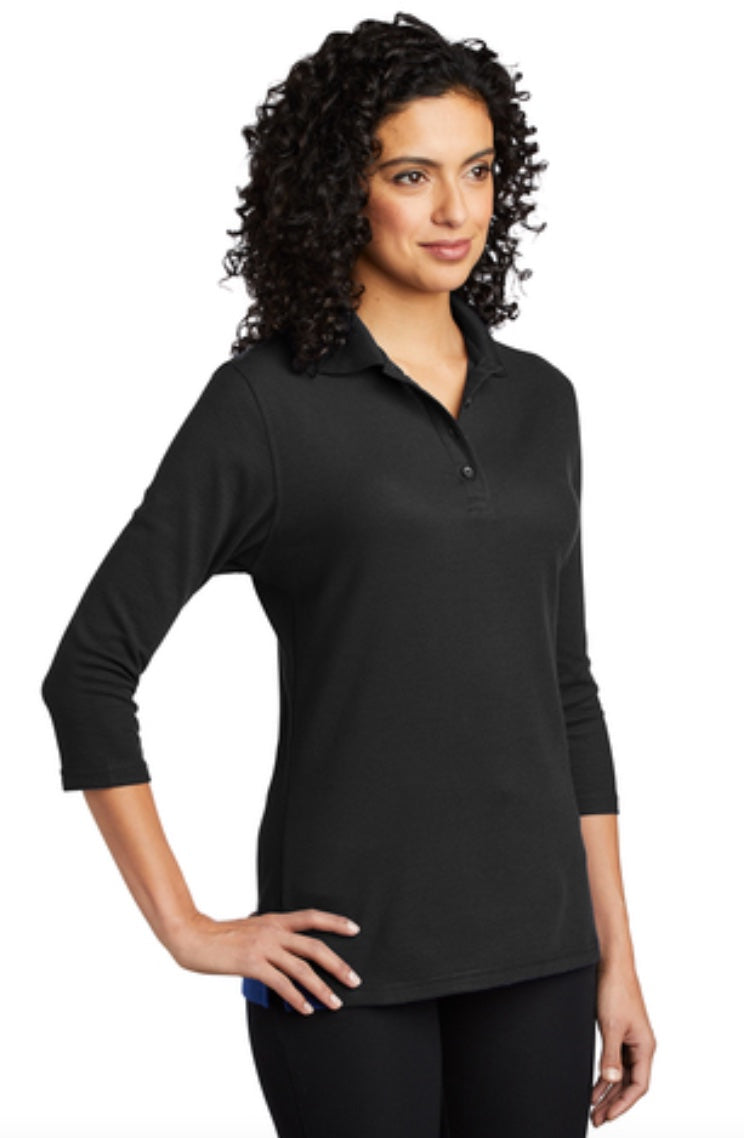 👕Ladies - Embroidered - Silk Touch 3/4 Sleeve Polo - Black