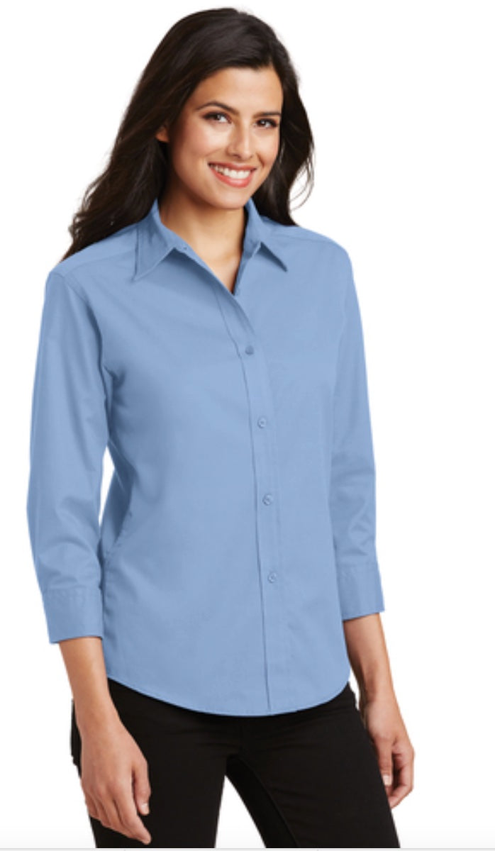👕Ladies - Embroidered - Easy Care 3/4 Sleeve Dress Shirt - Lt. Blue