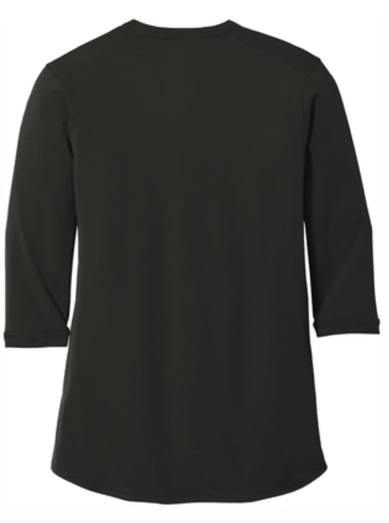 👕Ladies - Embroidered - 100% Polyester Pique 3/4 Sleeve Henley - Black