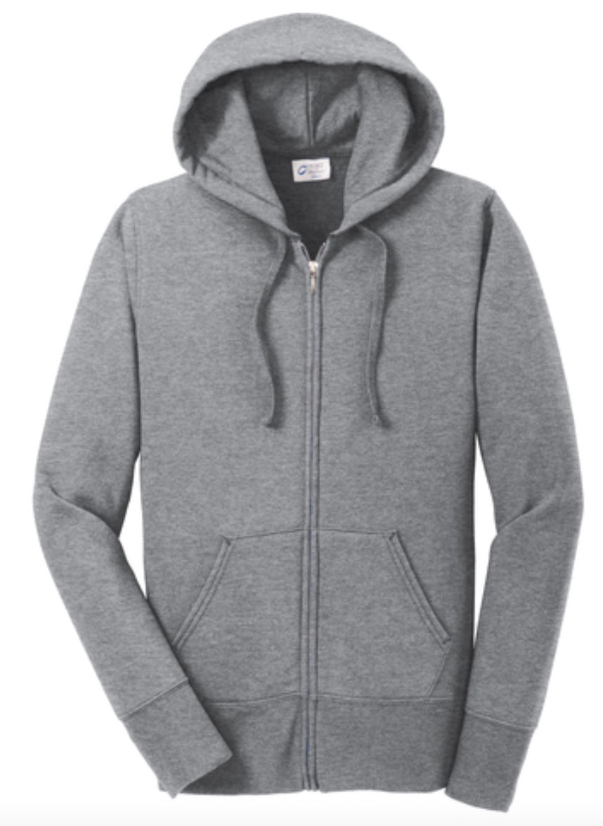 🐑Ladies - Embroidered - Full Zip Hooded Sweatshirt - Athletic Heather