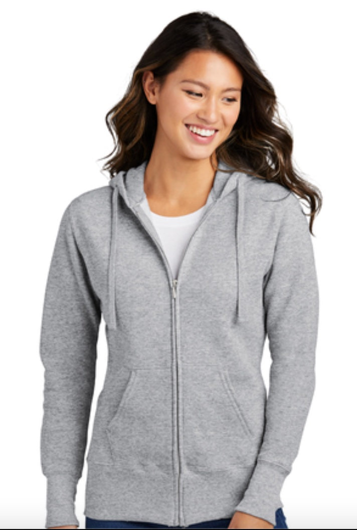 🐑Ladies - Embroidered - Full Zip Hooded Sweatshirt - Athletic Heather
