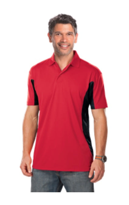 👕Mens - Embroidered - Snag Resist Color Block Polo - Red/Black