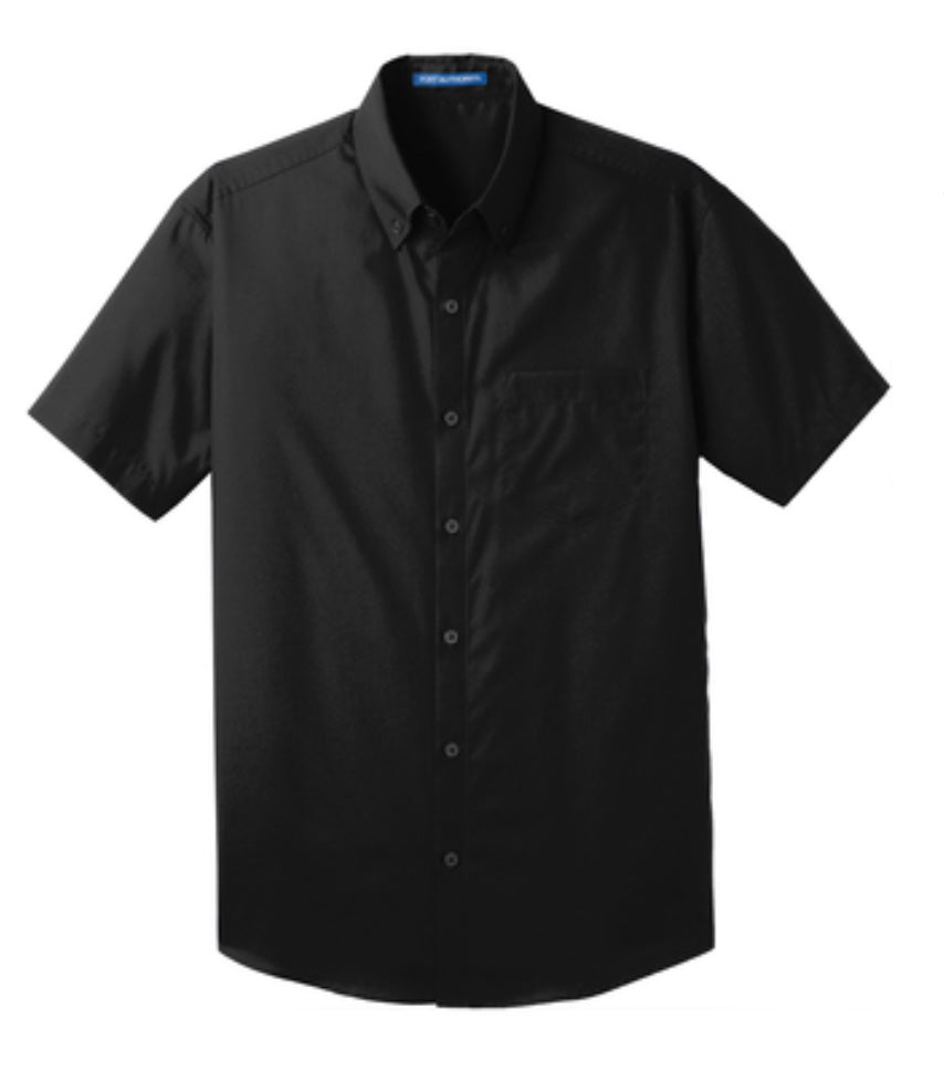 👕Mens - Embroidered - Carefree Poplin S/S Dress Shirt - Black