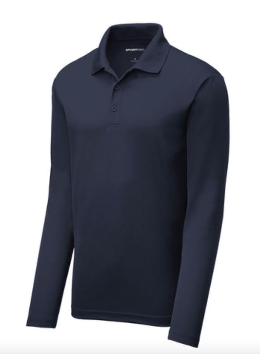 👕Mens - Embroidered - 100% Polyester Mesh L/S Polo - Navy