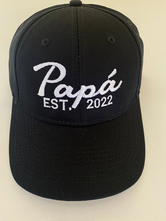 ๐ Papa Est. 2022 Black 6-Panel Denim Twill Cap